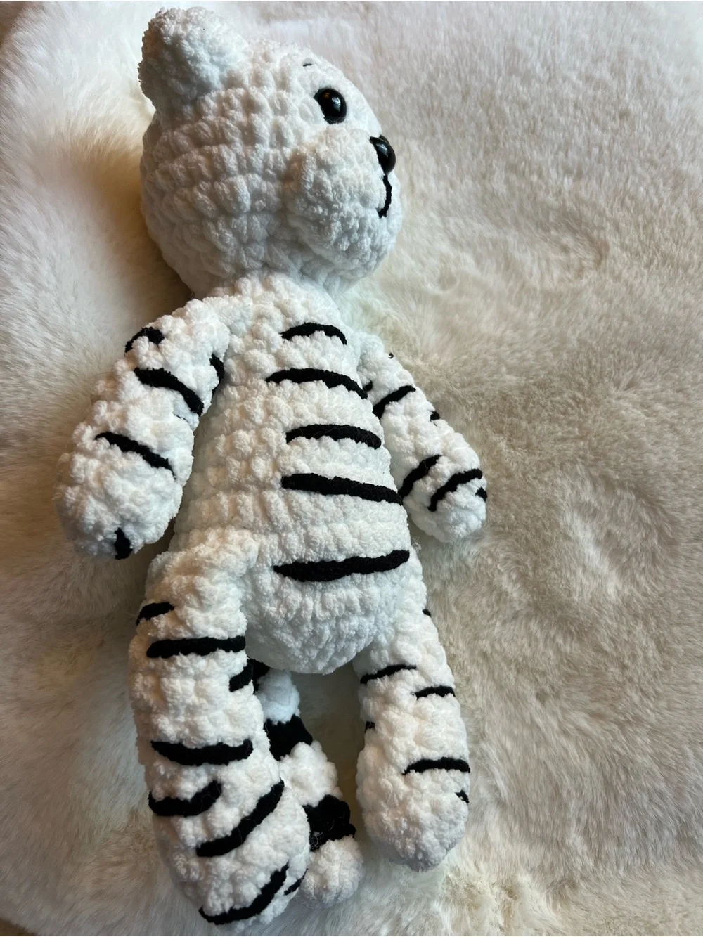 Handmade Crochet White Tiger Plush Black Stripe Stuffed Animal